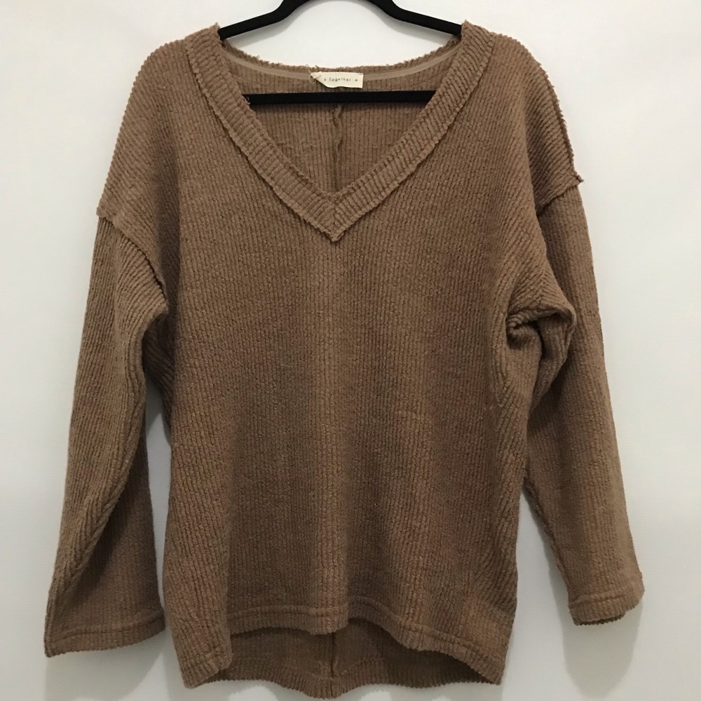 By Together Cozy Tan V-Neck Sweater Size M